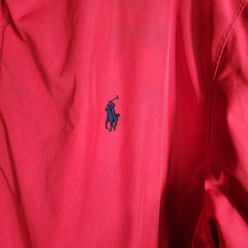 Vtg Polo Ralph Lauren Mens XL Red Windbreaker Jacket Full Zip Stowaway Hood Pony